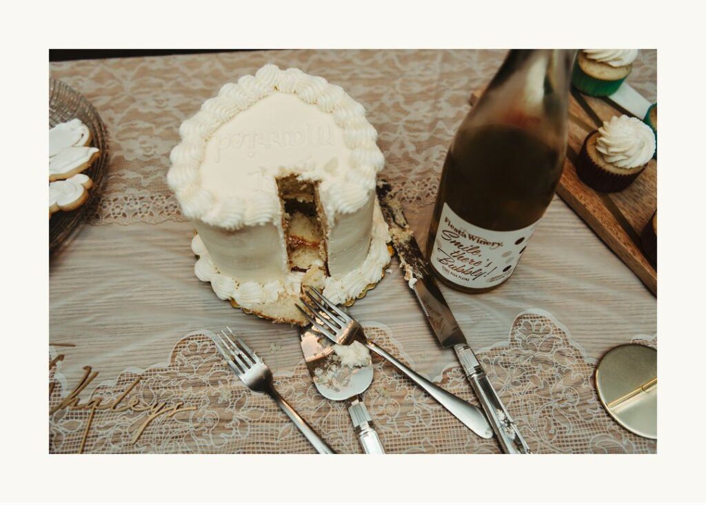 Cake cutting celebration after an Intimate Elopement on Navarre Beach