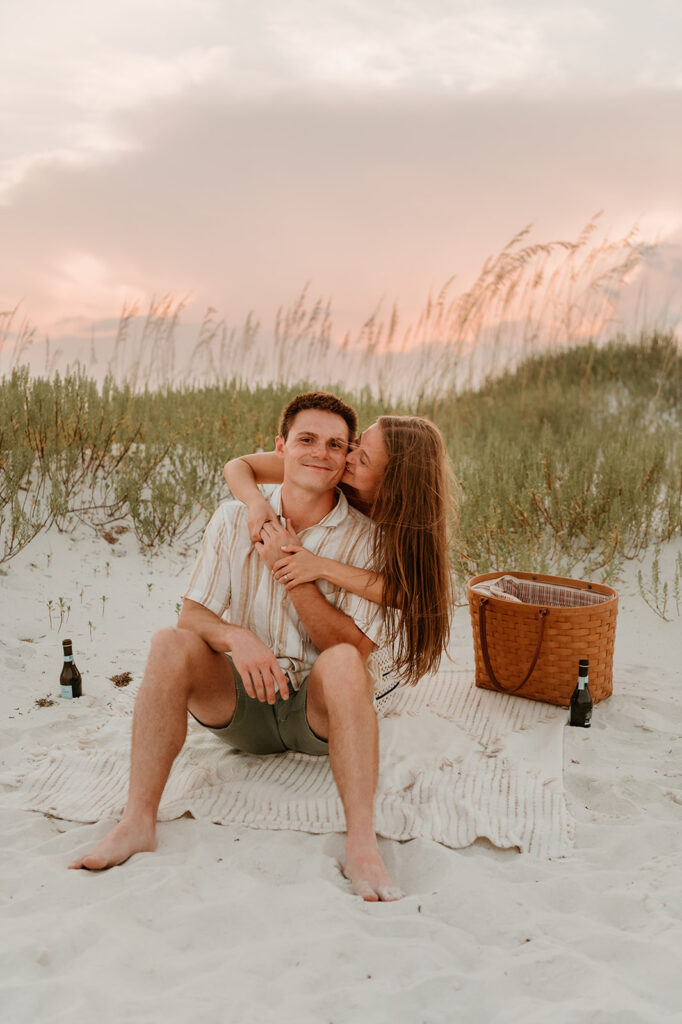 Intimate Picnic on Pensacola Beach after a proposal